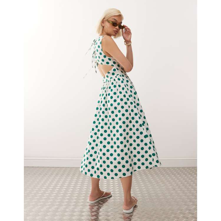 Reclaimed Vintage clean midi dress with fitted bodice and full skirt in dot  print | ASOS