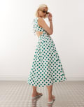 [Reclaimed Vintage] Reclaimed Vintage clean midi dress with fitted bodice and full skirt in spot print-Multi S multi
