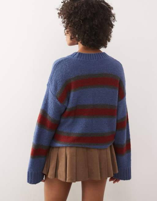 Reclaimed Vintage - Cleane gebreide gestreepte trui in blauw multi, 4 van 4