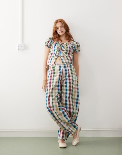 Reclaimed Vintage co-ord in multi gingham - view 1