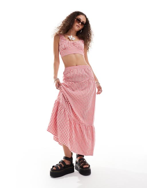 Reclaimed Vintage - Co-ord set met gingham ruit in rood