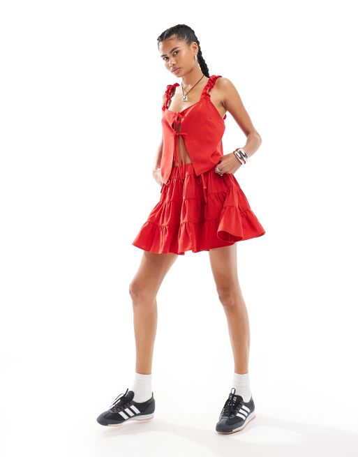 Reclaimed Vintage co-ord with bows in red