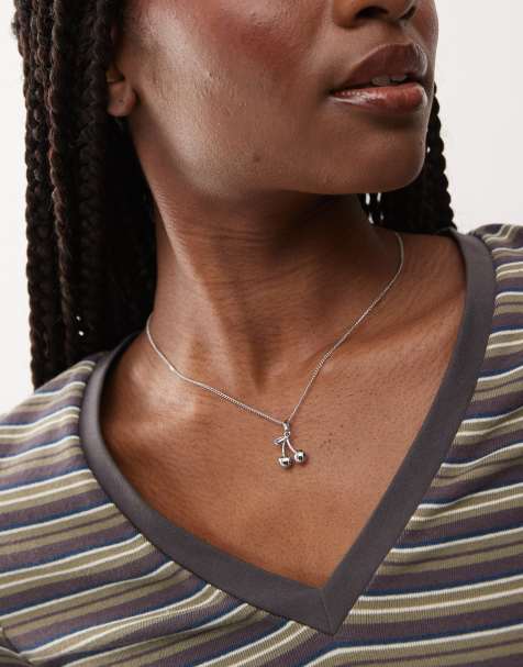 Reclaimed Vintage - Collana a catenina color argento con ciondolo a forma di ciliegie - view 1
