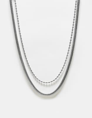 Reclaimed Vintage - Collana a catenina unisex a 2 fili color argento