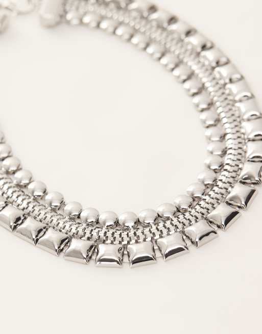 Reclaimed Vintage - Collana appariscente argentata stile choker, 2 di 3