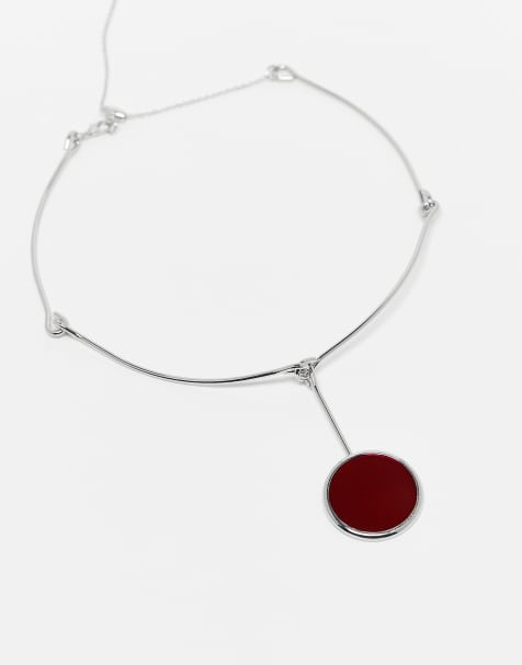 Reclaimed Vintage - Collana argentata unisex con ciondolo pendente rosso - view 1