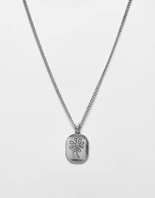 Reclaimed Vintage - Collana argento con pendente con fiore sorridente 