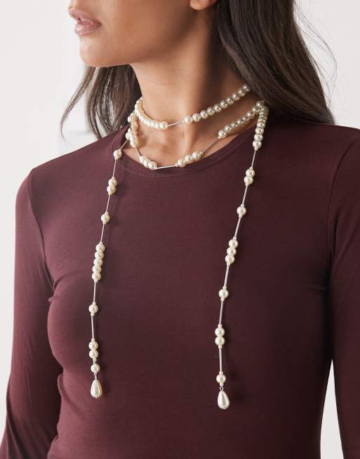 Reclaimed Vintage - Collana avvolgente argentata con perle