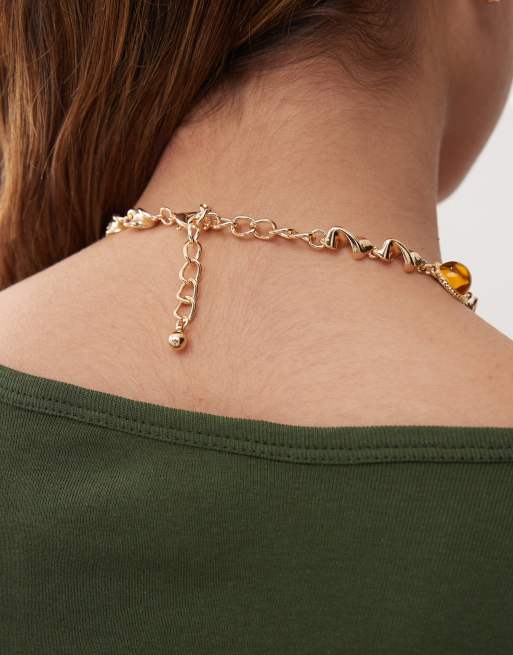 Reclaimed Vintage - Collana dorata con pietre effetto ambra, 2 di 3