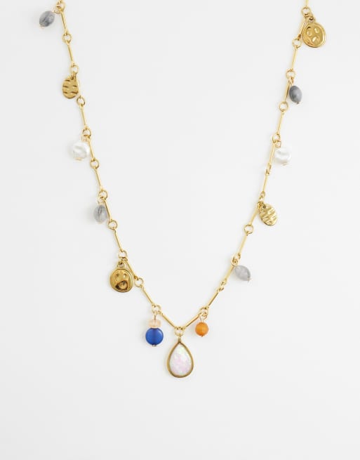 Reclaimed Vintage - Collana in acciaio inossidabile dorato con gemme