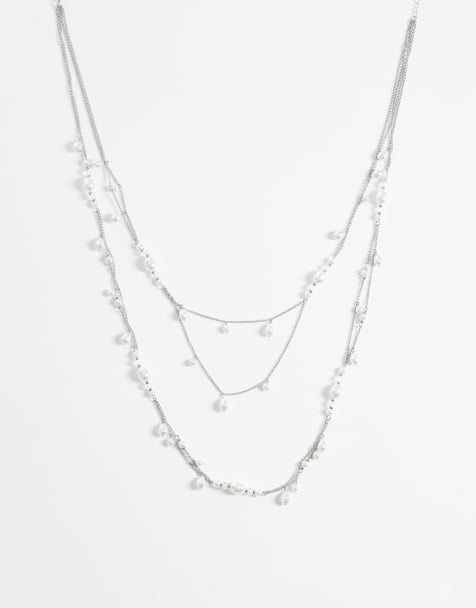 Reclaimed Vintage - Collana lunga a strati color argento con perle - view 1