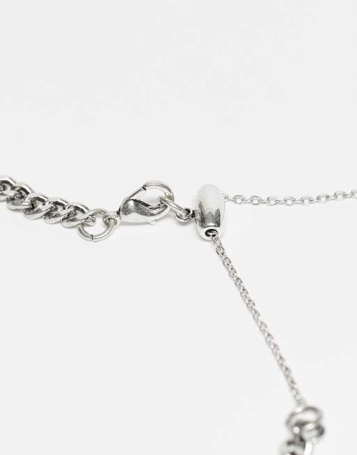 Reclaimed Vintage - Collana lunga unisex argentata con barretta a T, 2 di 3