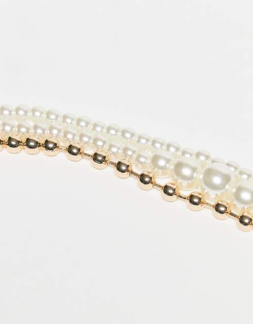 Reclaimed Vintage - Collana stile collarino unisex dorata e con perle miste, 2 di 3