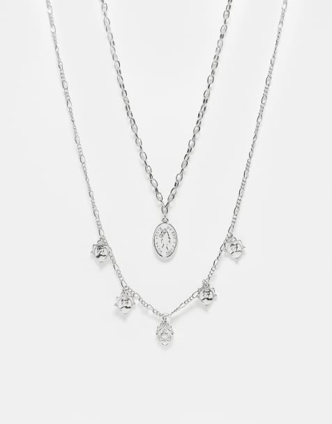 Reclaimed Vintage - Collana unisex a 2 fili color argento con charm a forma di moneta - view 1