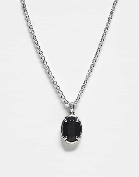 Reclaimed Vintage - Collana unisex a catenina argentata con ciondolo sintetico nero - view 1