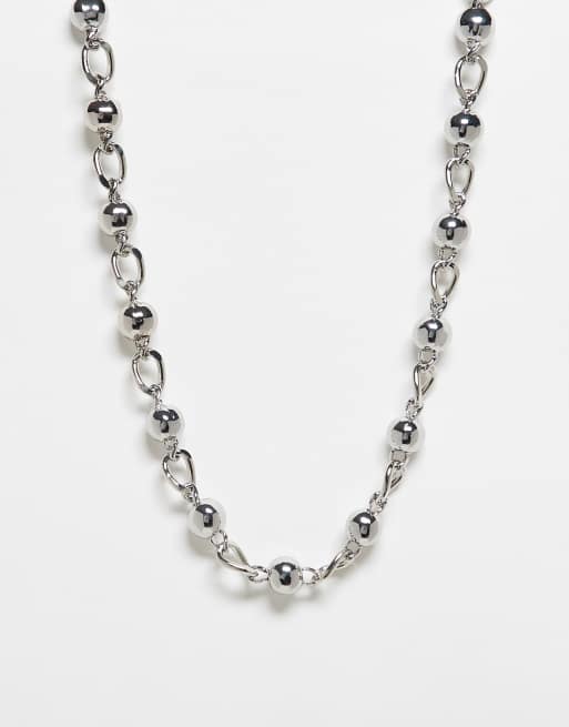 Reclaimed Vintage - Collana unisex argentata con catenina a sfere