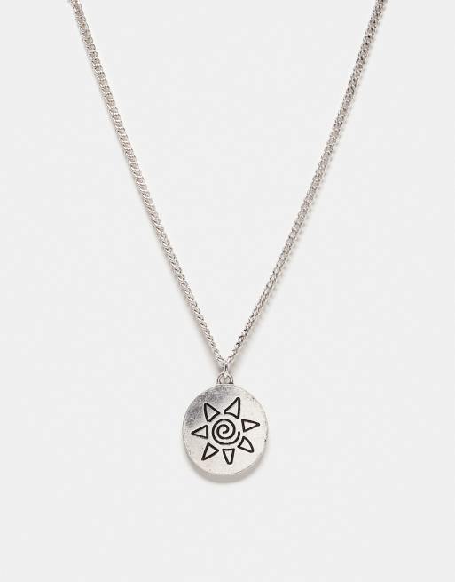 Reclaimed Vintage - Collana unisex argentata con ciondolo con sole