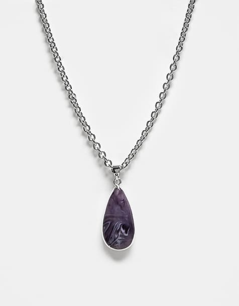 Reclaimed Vintage - Collana unisex argentata con pendente viola - view 1