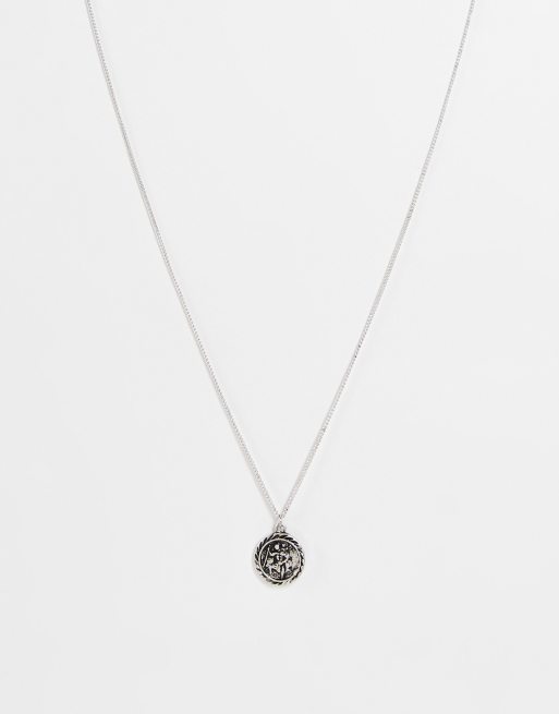Reclaimed Vintage - Collana unisex argento brunito con ciondolo con San Cristoforo
