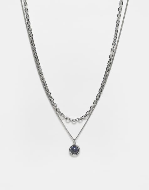 Reclaimed Vintage - Collana unisex color argento a 2 fili con pietra blu - view 1