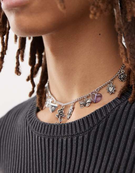 Bracciale con ciondoli a cuore e campanella smaltata turchese