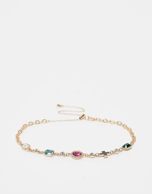 Reclaimed Vintage - Collana unisex dorata con pietra colorate
