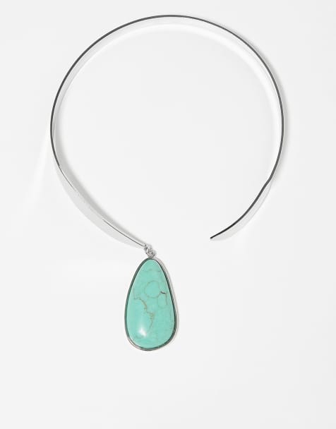 Reclaimed Vintage - Collana unisex girocollo con pietra verde pendente - view 1