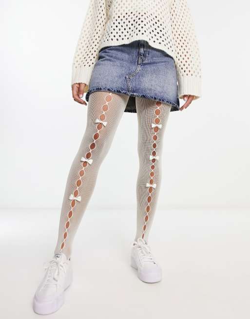 Reclaimed Vintage - Collant bianchi con fiocchi e cut-out , 2 di 4