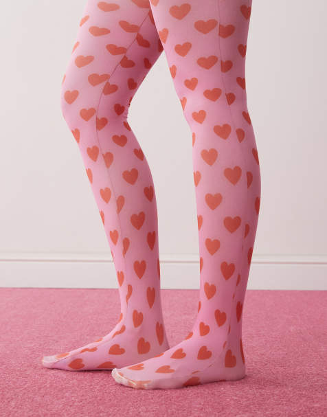 Reclaimed Vintage - Collant rosa con cuoricini rossi - view 1