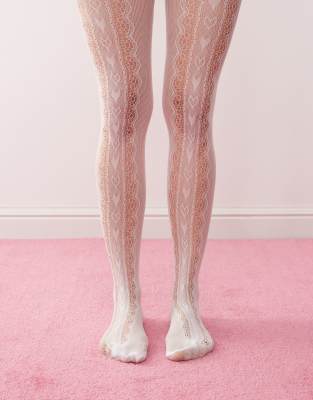 Reclaimed Vintage - Collants en maille pointelle avec cœurs - Blanc
