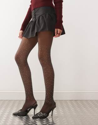 Reclaimed Vintage - Collants transparents à strass - Noir