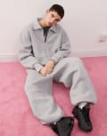 [Reclaimed Vintage] Reclaimed Vintage collared zip through jacket in grey marl (part of a set) L Grey Marl