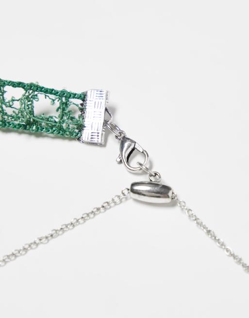 Reclaimed Vintage - Collarino unisex in pizzo verde con conchiglia, 4 di 4