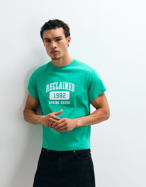 Reclaimed Vintage Collegiate Cropped Boxy T-Shirt in Grün mit Print, 1 von 5