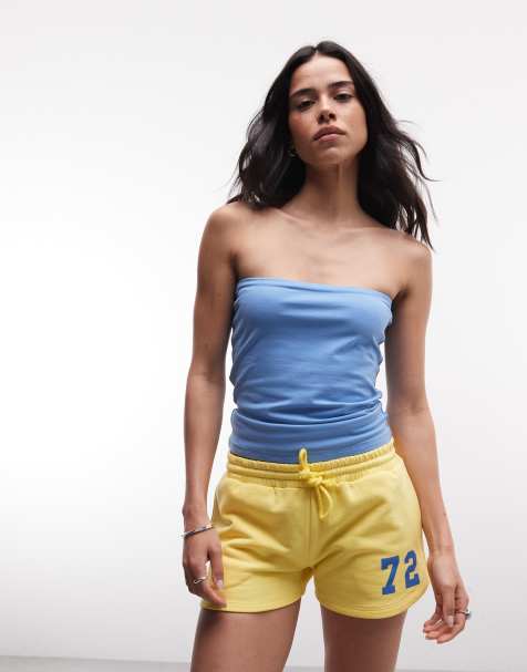 Reclaimed Vintage collegiate sweat runner shorts in yellow co-ord - view 1