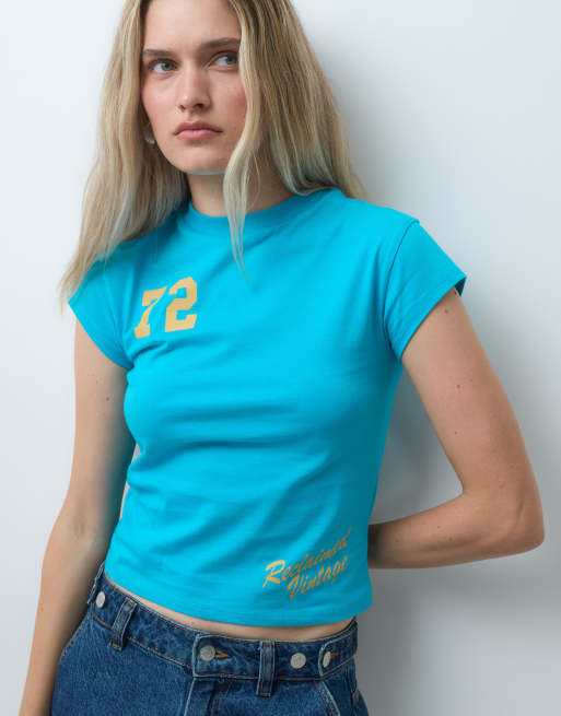 Reclaimed Vintage collegiate T-shirt in aqua, 1 van 4