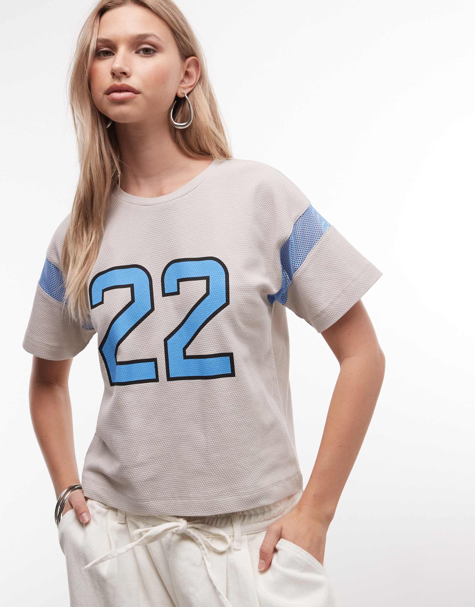reclaimed vintage collegiate tee in ecru with blue graphic