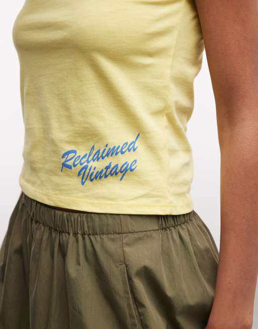 Reclaimed Vintage collegiate tee in yellow with blue print - part of a set, 3 of 4