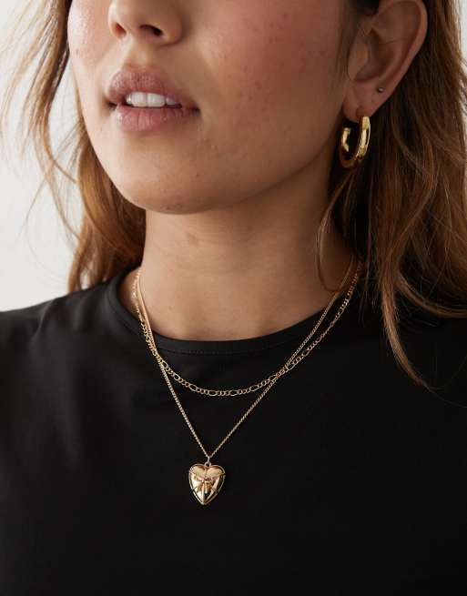 Reclaimed Vintage - Collier 2 rangs avec cœur orné d'une nœud - Doré