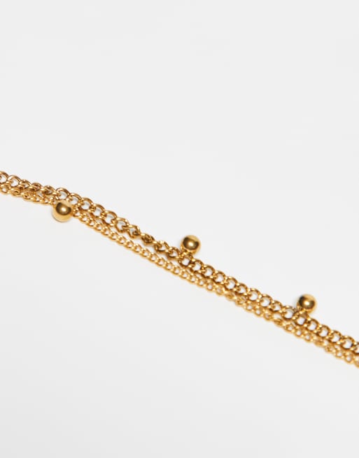 Reclaimed Vintage - Collier 2 rangs en acier imperméable avec pendentif - Doré, 2 de 3
