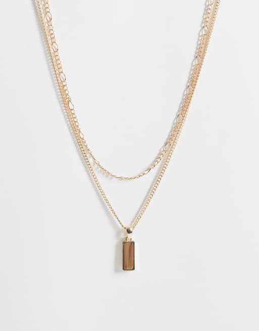 Reclaimed Vintage - Collier 2 rangs unisexe à pendentif œil du tigre - Doré