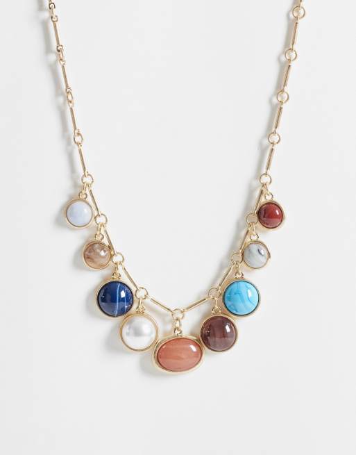 Reclaimed Vintage - Collier à breloques et pierre - Doré