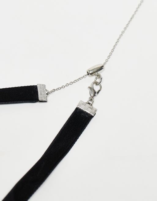 Reclaimed Vintage - Collier avec nœud en velours et pendentif cœur - Noir, 4 de 4