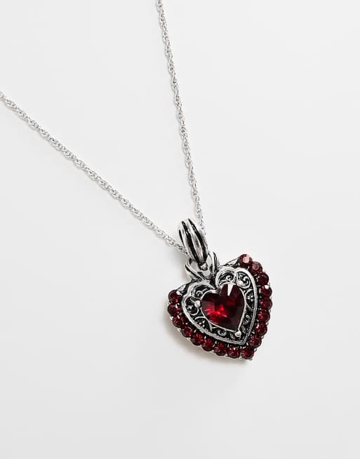 Reclaimed Vintage - Collier avec pendentif cœur gothique serti d'une pierre - Argenté, 3 de 4