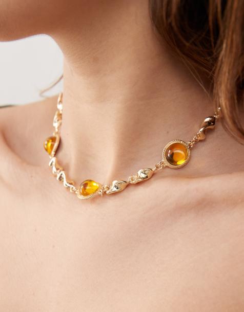 Reclaimed Vintage - Collier avec pierres d'ambre - Doré - view 1