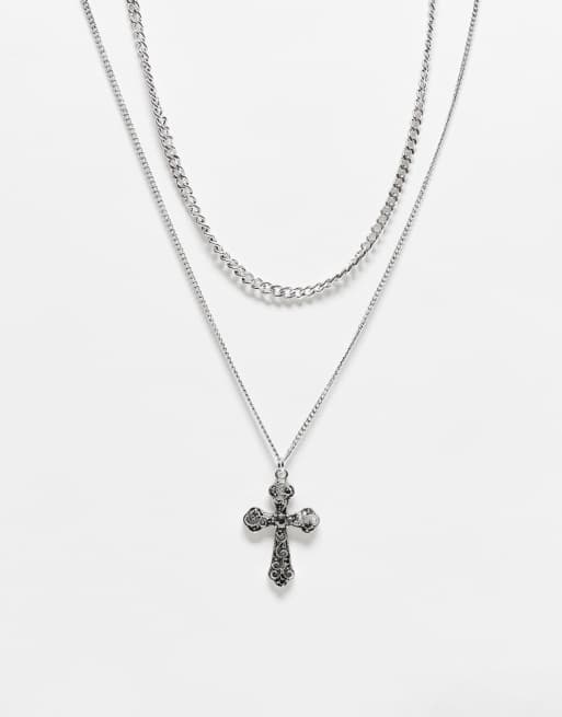 Reclaimed Vintage - Collier chaîne unisexe à pendentif croix - Argenté poli