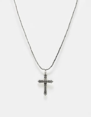 Reclaimed Vintage - Collier chaîne unisexe à pendentif croix - Argenté