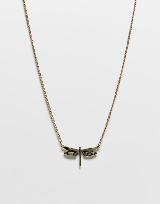 Reclaimed Vintage - Collier chaîne unisexe à pendentif libellule - Doré vieilli