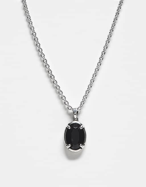 Reclaimed Vintage - Collier chaîne unisexe à pendentif pierre noire fantaisie - Argenté