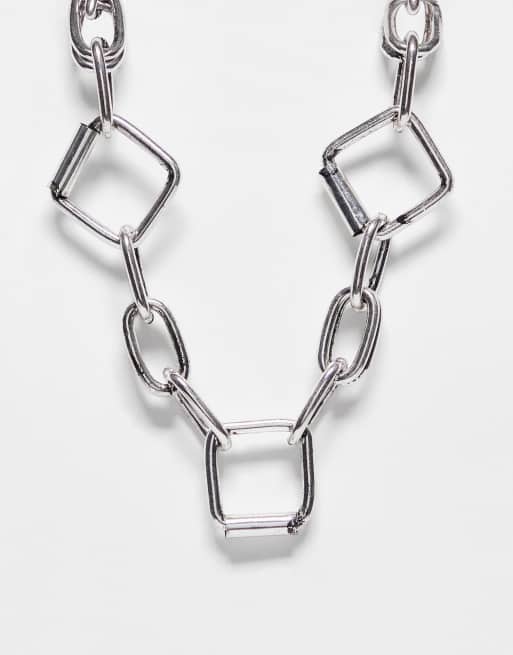 Reclaimed Vintage - Collier chaîne unisexe style boucle à maillons variés - Argenté